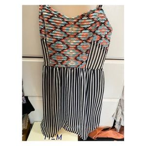 Bar III Multi-Colored Dress with Striped Skirt